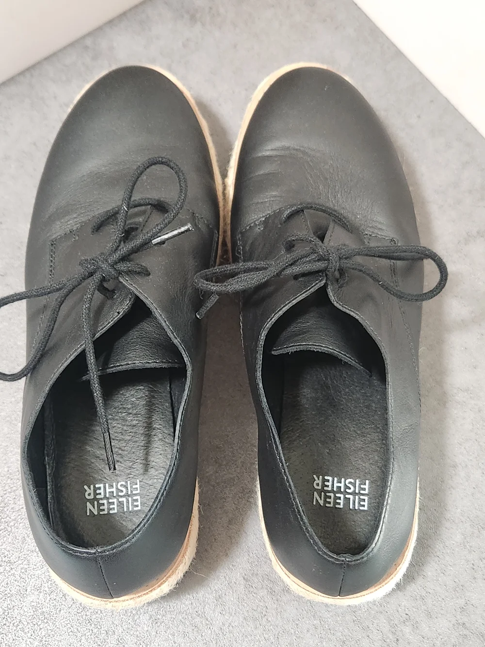 Eileen Fisher Eddy Smooth Black Leather Platform Oxford Women Size 6.5